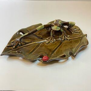 David Ent Art Water Lily Frog And Ladybug Ceramic Sculpture